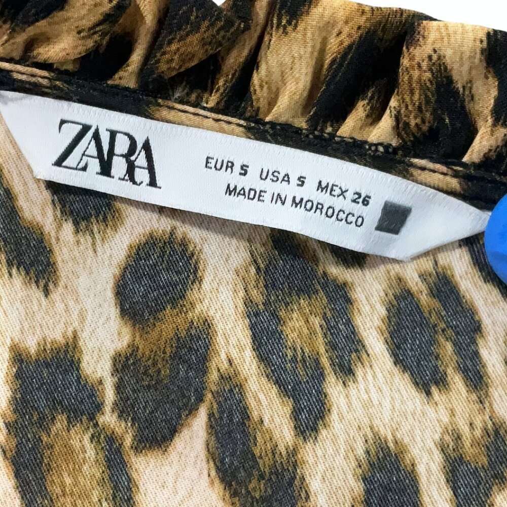 Zara Leopard Cheetah Animal Print Mini Dress Button Detail Ruffle Size Small - Picture 5 of 8